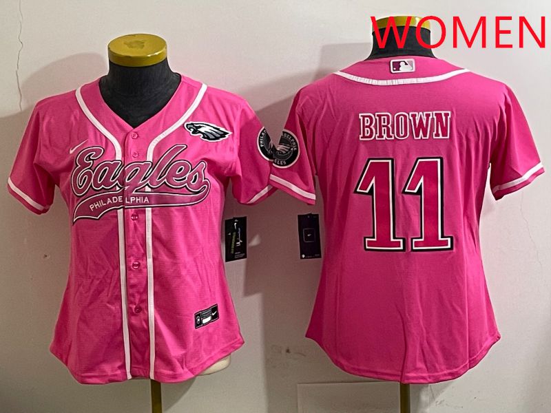 Women Philadelphia Eagles #11 Brown Pink Jointly Name 2025 Nike Limited NFL Jersey style 1->women nfl jersey->Women Jersey